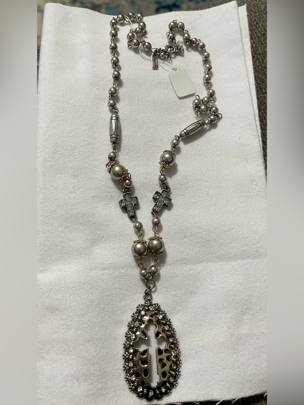 Silver Cross Pendant Teardrop Necklace - Women's Religious Jewelry